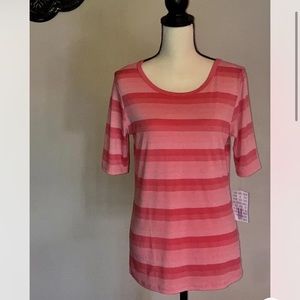 NWT- Women's LuLaRoe Gigi Peach Orange Striped Elbow Sleeve Top/Tunic, Medium M